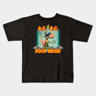 Funny dinosaur jammin to AC/BC rock music Kids T-Shirt